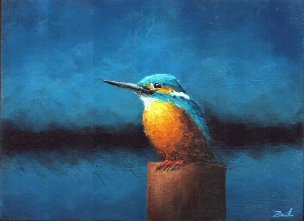 Eisvogel auf Pfahl sitzend